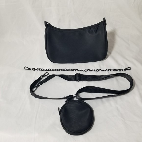 Handbags - Black Nylon Crossbody Purse Bag Coin Purse Removeable Adjustable Strap